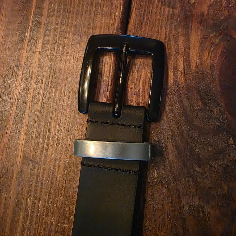 Genuine Leather black belt black buckle with silver hardware size 44